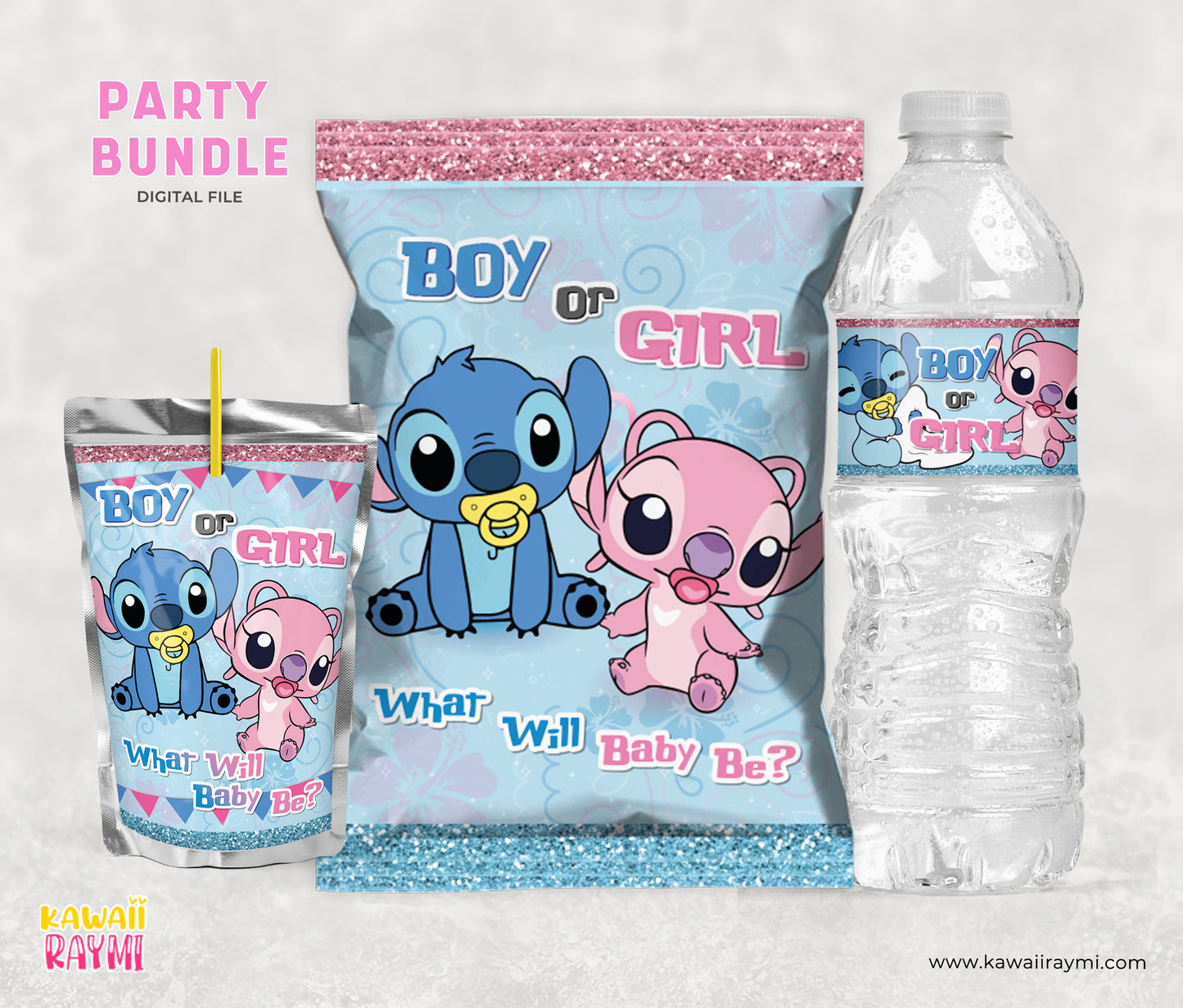 Baby Stitch & Angel Gender Reveal - Party Bundle - Digital file party favors, instant