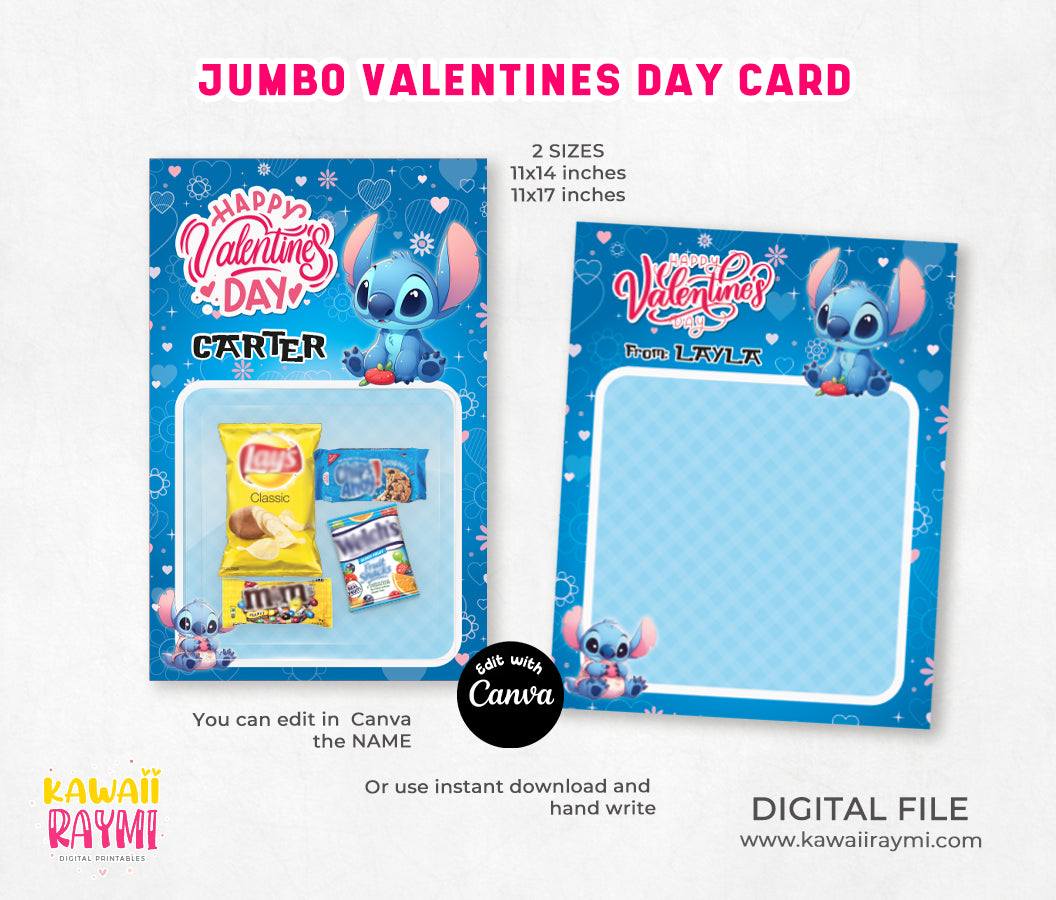 Cute stitch valentine jumbo cards, treats jumbo cards, valentine card template