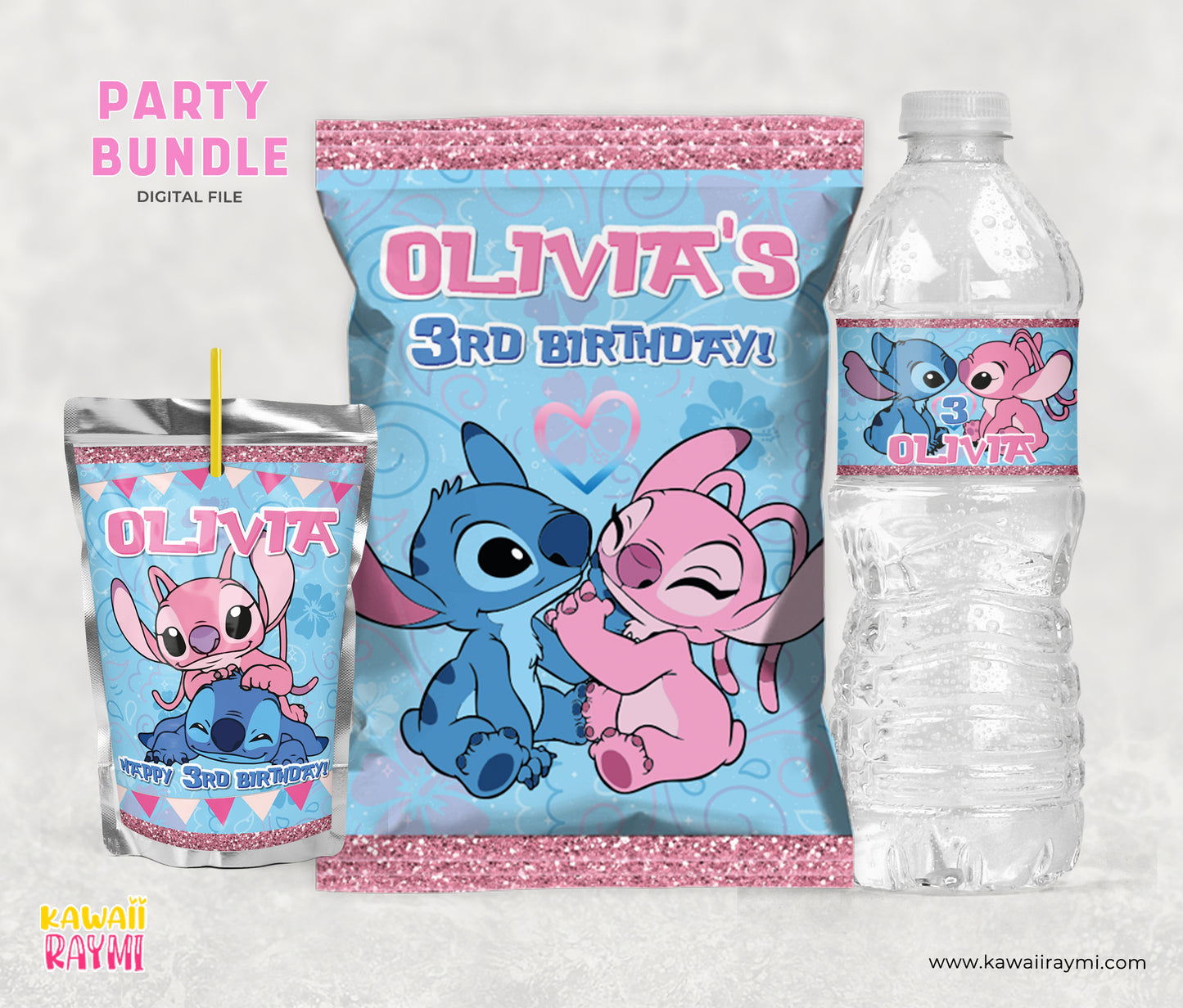 Paquete de regalos de fiesta de Stitch y Angel para imprimir