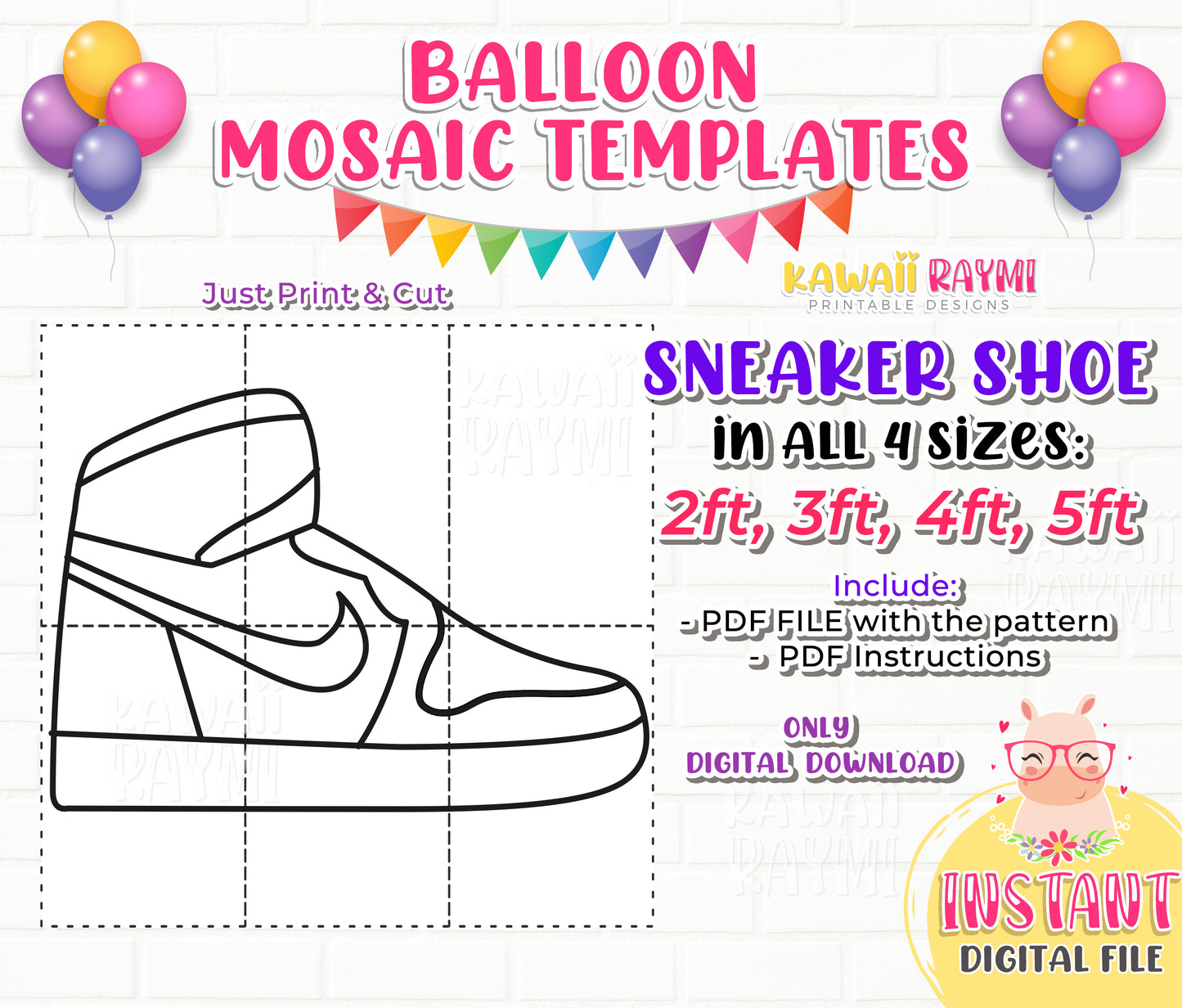 Sneaker from Balloons, Shoe Mosaic from Balloons, Decor Ideas, Mosaic Letters, Mosaic Template, 2ft 3ft, 4ft, 5ft, DIY, Mosaic Sneaker balloons