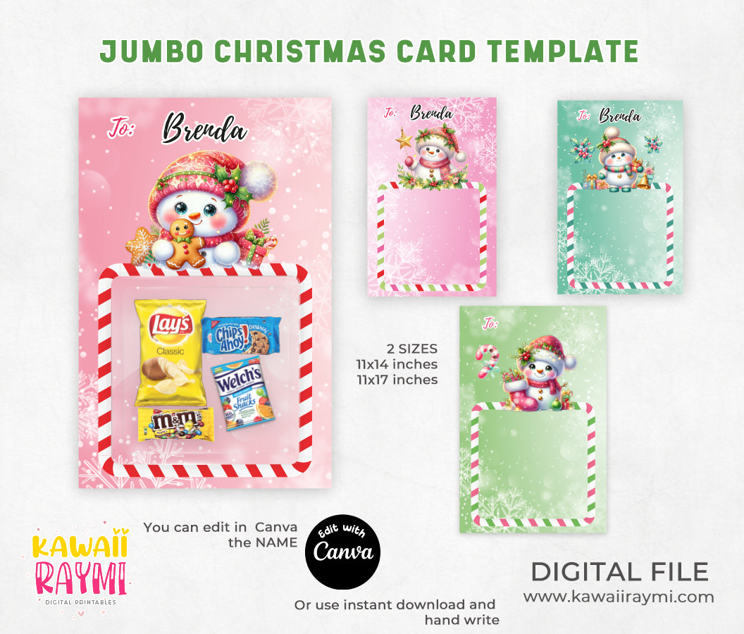 Jumbo Christmas Card, Holiday Card, Christmas Crafts, Big Christmas Card, snowman pink christmas card
