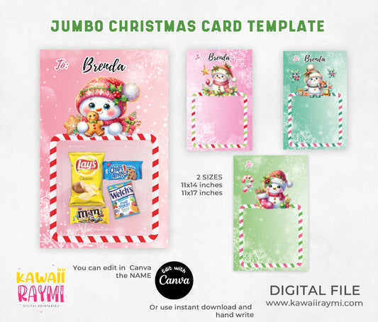 Jumbo Christmas Card, Holiday Card, Christmas Crafts, Big Christmas Card, snowman pink christmas card