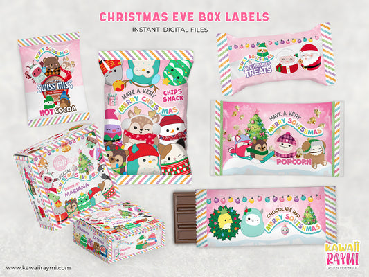 Christmas eve box labels squishy, merry squishmas, squishmallows digital files