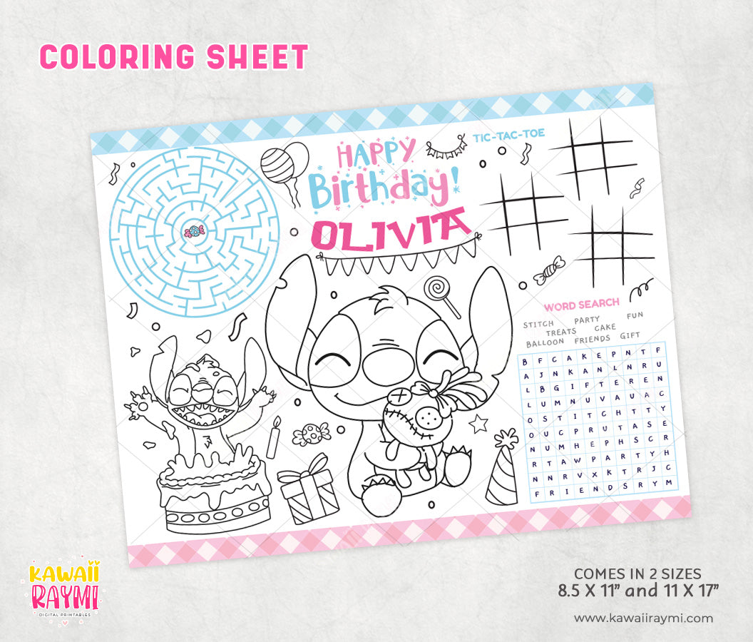 Stitch Cute Alien coloring sheet, party activity sheet alien