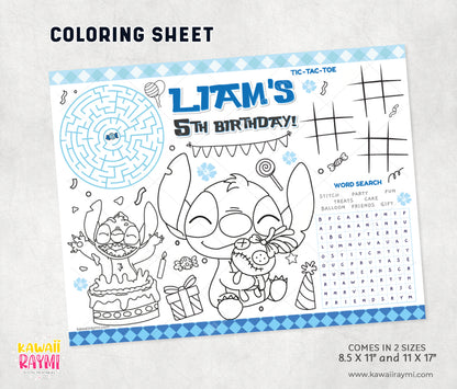 Stitch Cute Alien coloring sheet, party activity sheet alien blue