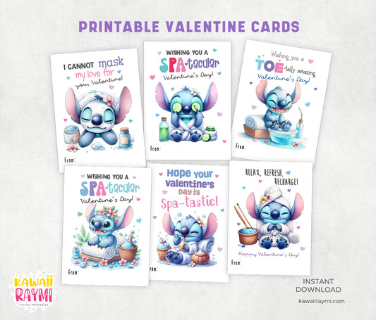 Spa-tacular valentine cards printable, stitch spa valentines day, spa gift tags, digital file stitch mask spa