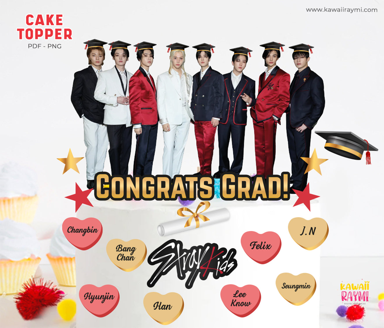 Stray kids cake topper graduation, congrats grad cake topper, skz kpop