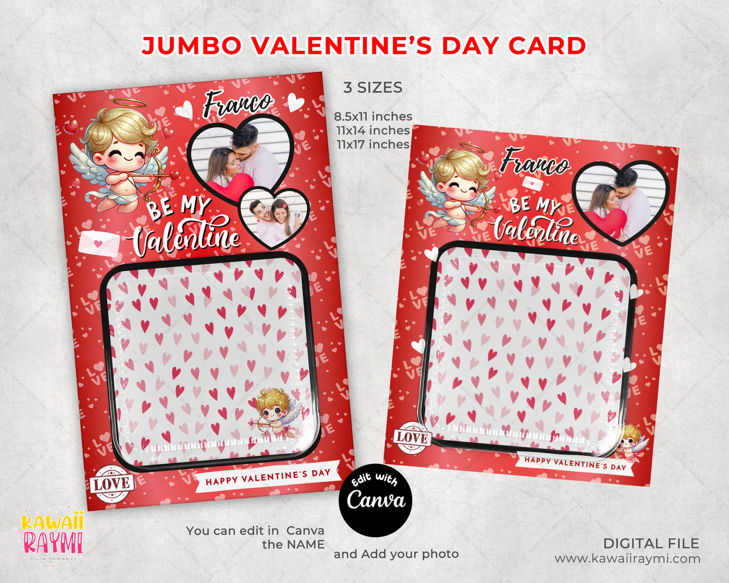 Jumbo Valentines Day Card, Holiday Card, Cupido Valentines day, Big Valentine Card, editable
