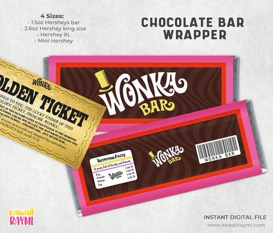 Wonka Chocolate Bar Label - 4 sizes - DIY Wrapper instant digital file