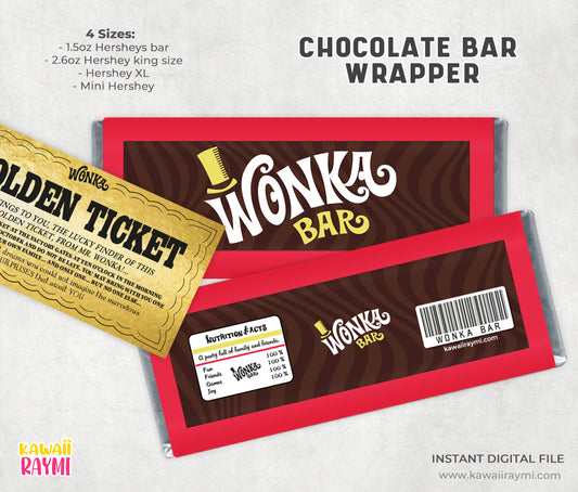 Etiqueta para barra de chocolate rojo Wonka (4 tamaños) - Archivo digital instantáneo DIY Wrapper