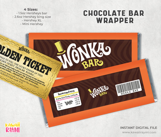 Wonka Orange Chocolate Bar Label - 4 sizes - DIY Wrapper instant digital file