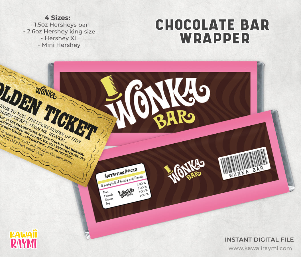 Wonka Pink Chocolate Bar Label - 4 sizes - DIY Wrapper instant digital file