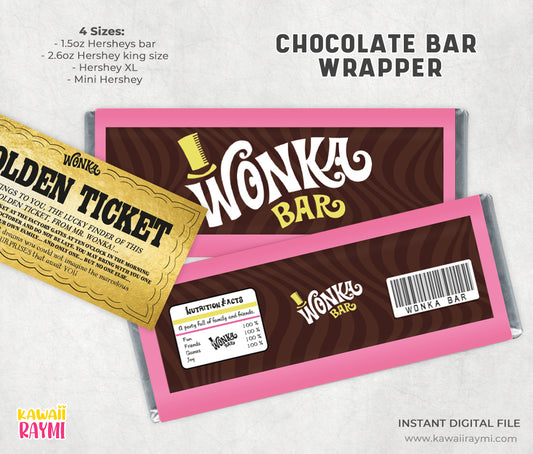 Etiqueta para barra de chocolate Wonka Pink (4 tamaños) - Archivo digital instantáneo DIY Wrapper