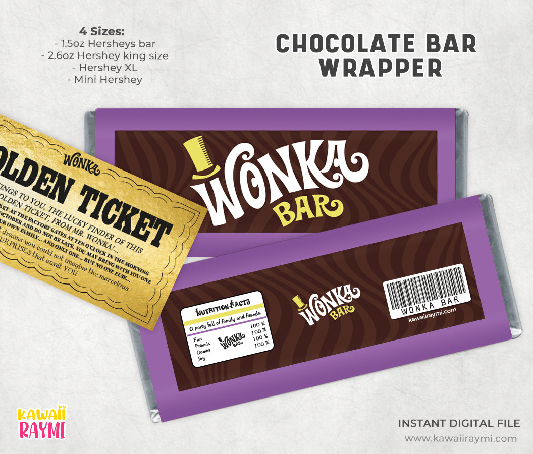 Etiqueta para barra de chocolate morado Wonka (4 tamaños) - Archivo digital instantáneo DIY Wrapper