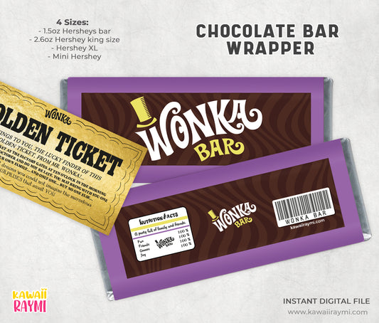 Wonka Purple Chocolate Bar Label - 4 sizes - DIY Wrapper instant digital file