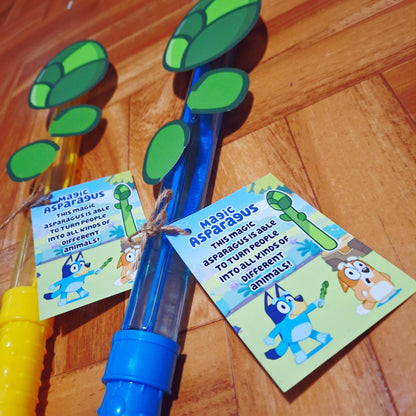 Varita mágica de burbujas de espárragos con etiqueta de regalo - archivo digital de perro azul