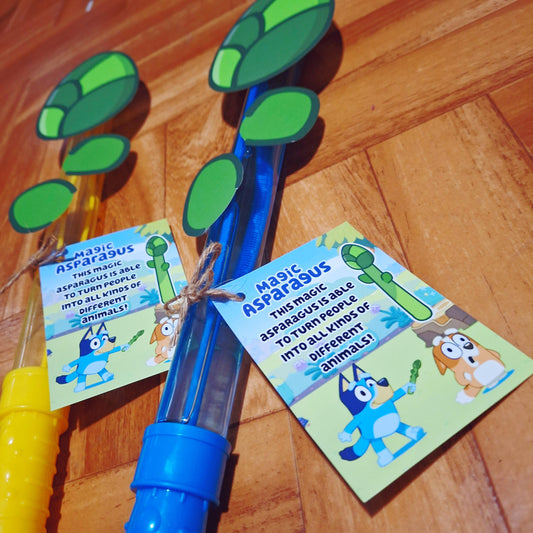 Magic Asparagus bubble wand with favor tag- bluey dog digital file
