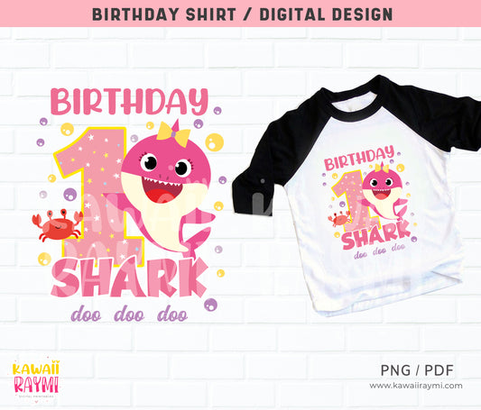 Baby shark girl 1st birthday shirt - Instant digital file