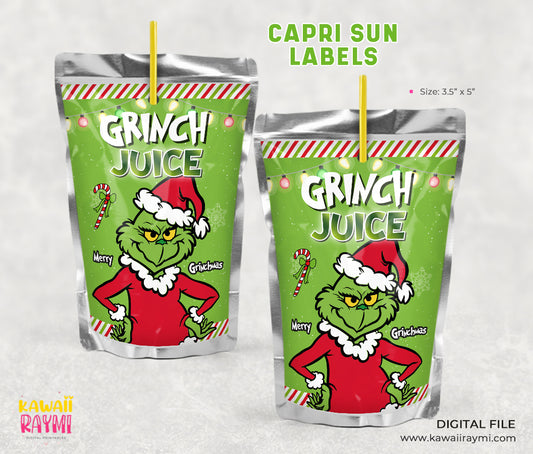 Grinchmas juice pounch- Christmas Juice Labels - Capri Sun Labels - Christmas Party - Merry grinchmas-INSTANT DOWNLOAD