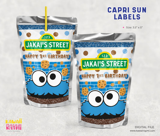 Cookie Monster caprisun labels, printable digital file