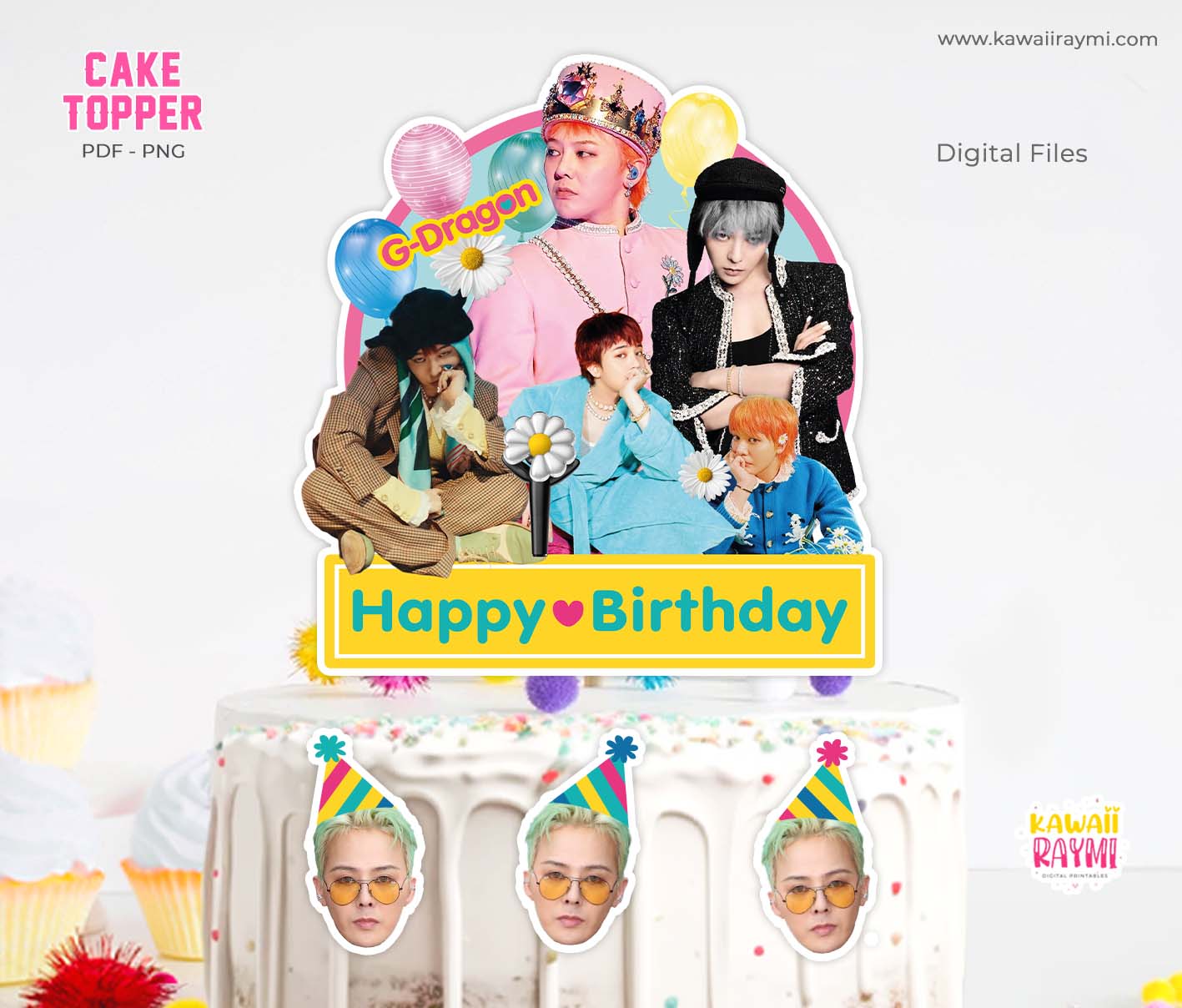 G Dragon cake topper digital file, Korean Idol cake topper, GD party