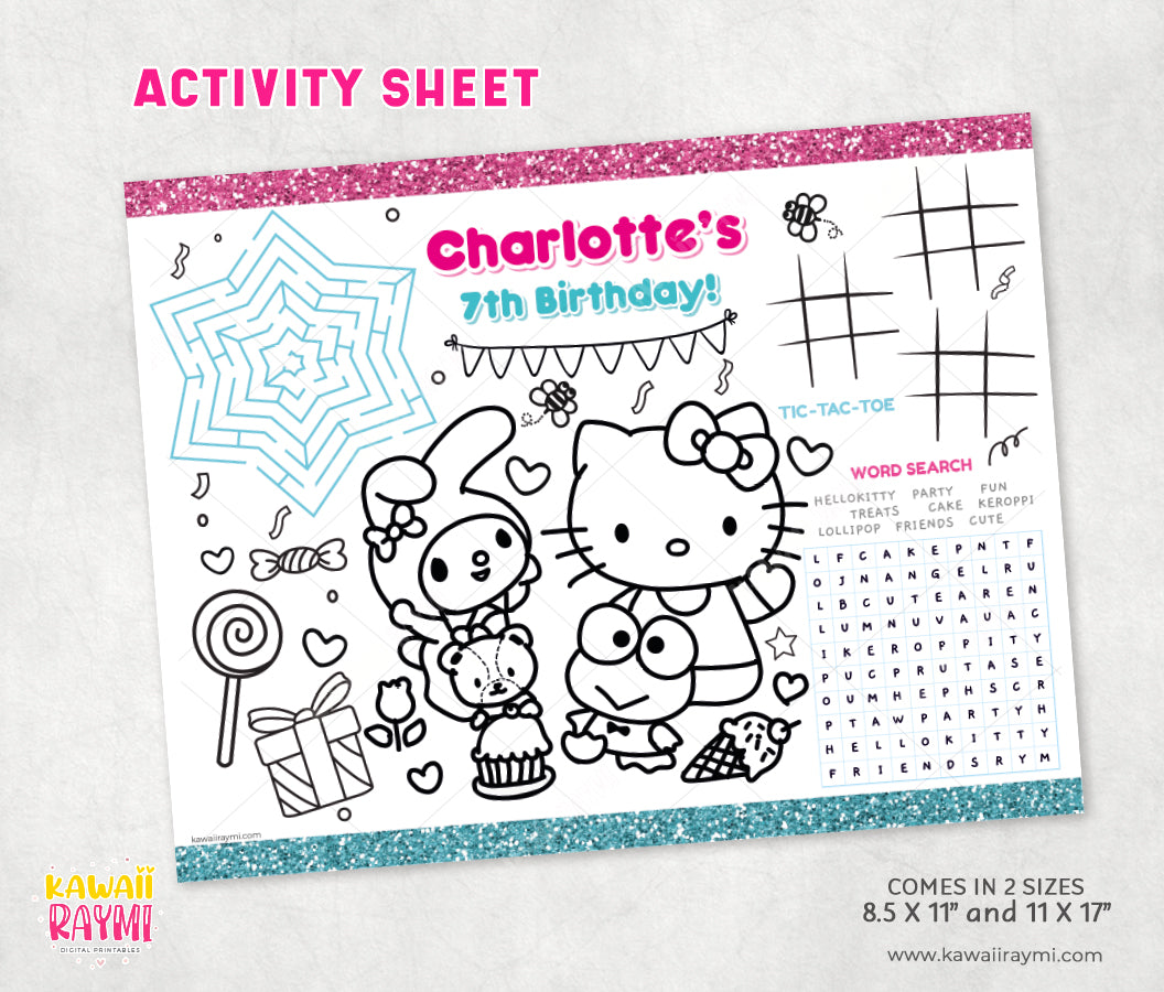 Hello kitty coloring sheet, kitty party activity sheet, digital file