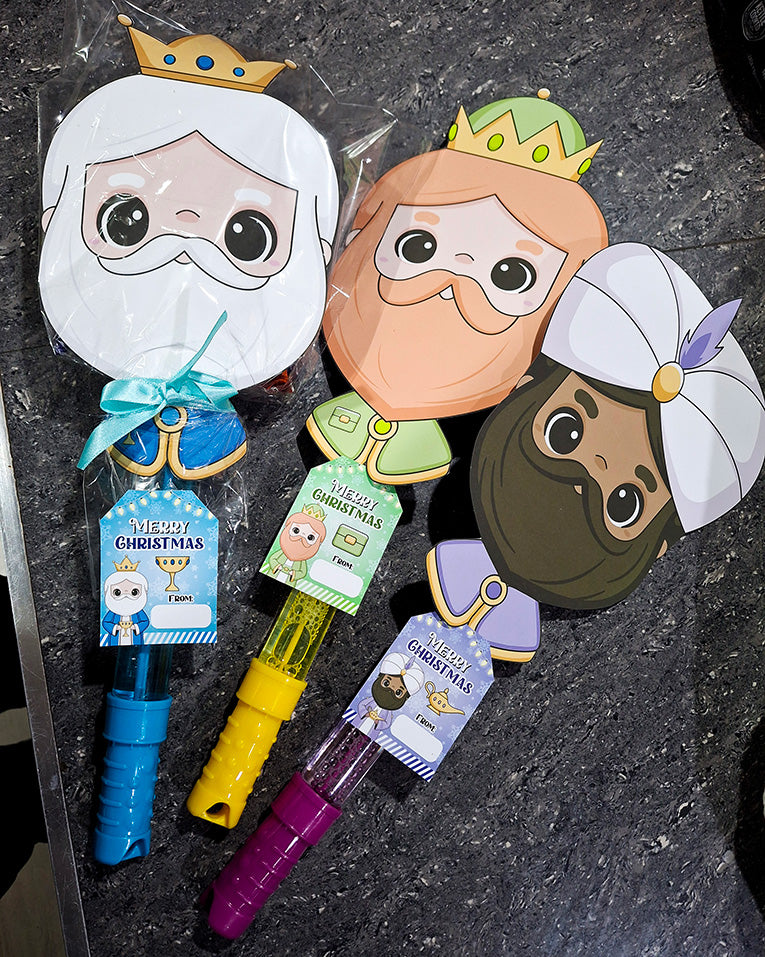 Bubblepops de los tres reyes magos para imprimir, varitas de burbujas navideñas