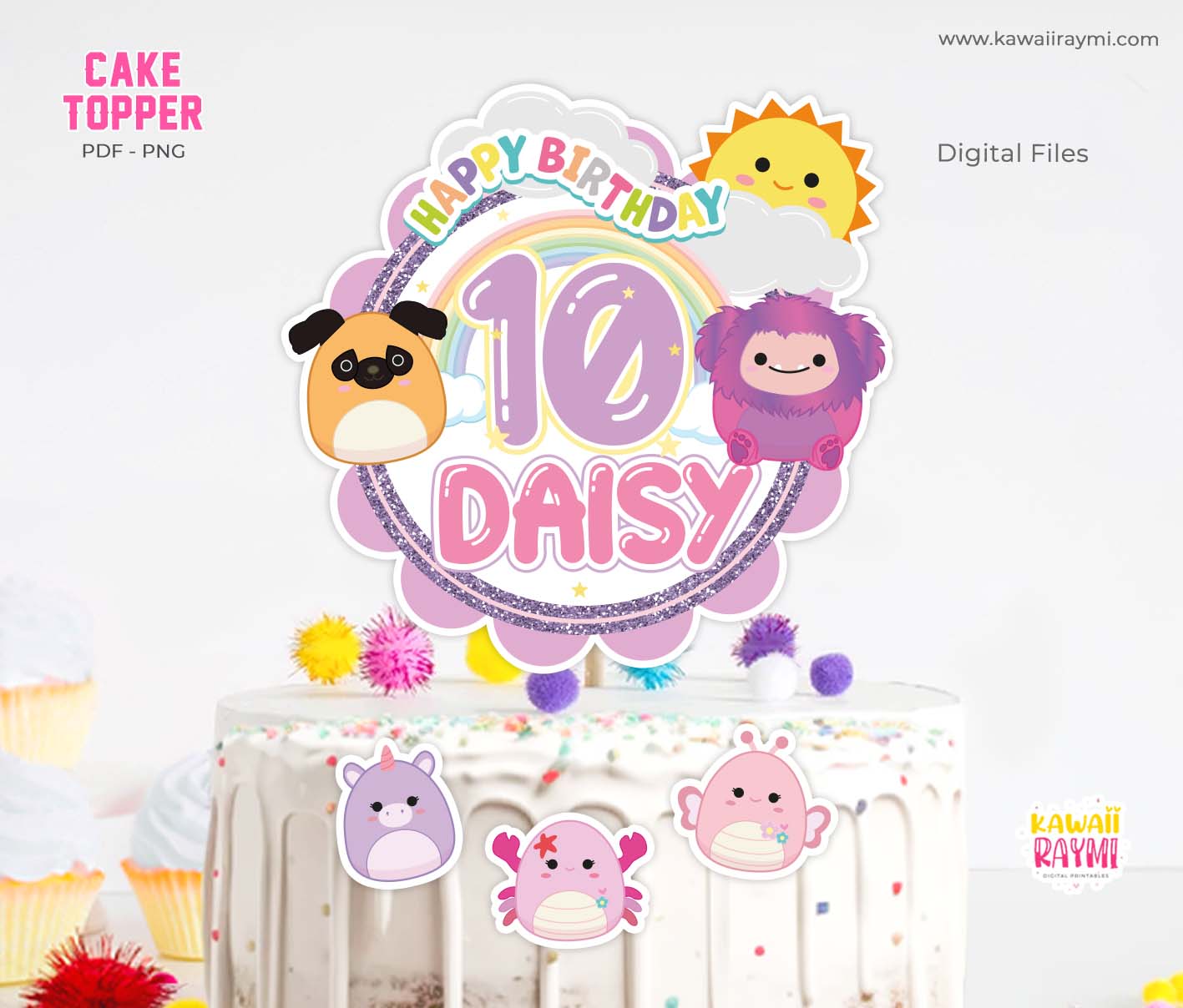 Squishmallows Rainbow custom Cake Topper