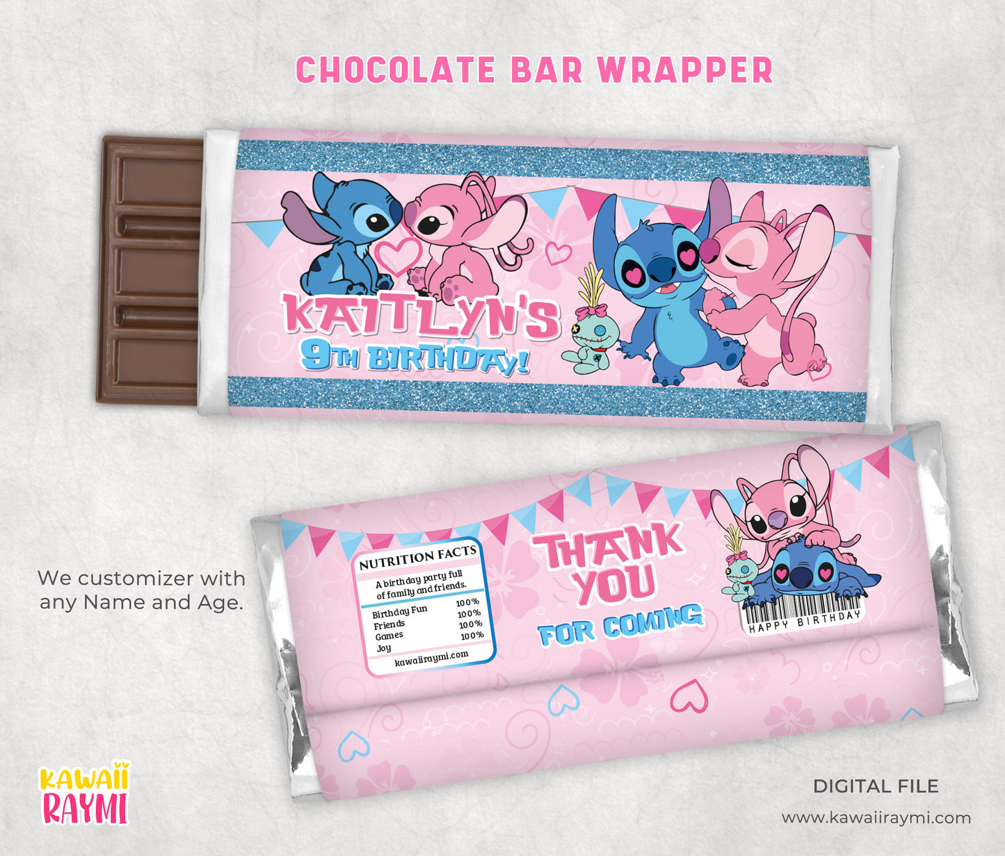 Stitch and Angel chocolate bar wrapper, printable hershey label