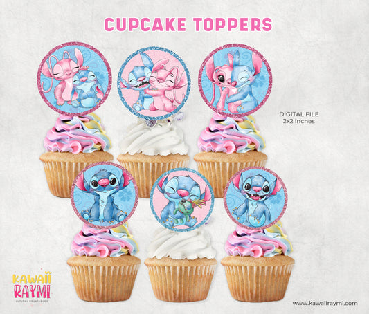 Stitch & Angel Cupcake Topper Instant Download - DIGITAL FILE