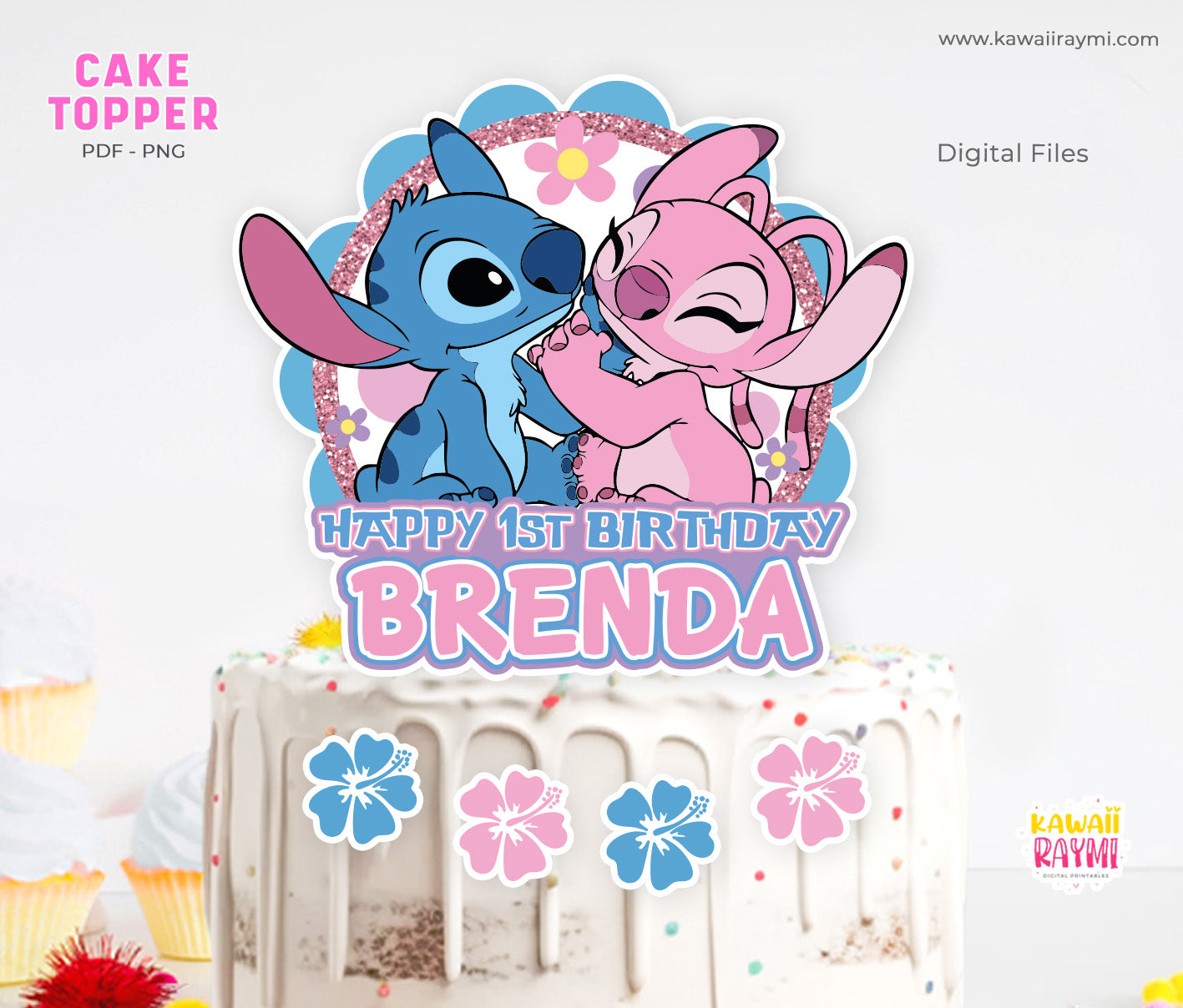 Stitch Angel cake topper custom digital file stich party decorations, centerpiece stitch cute