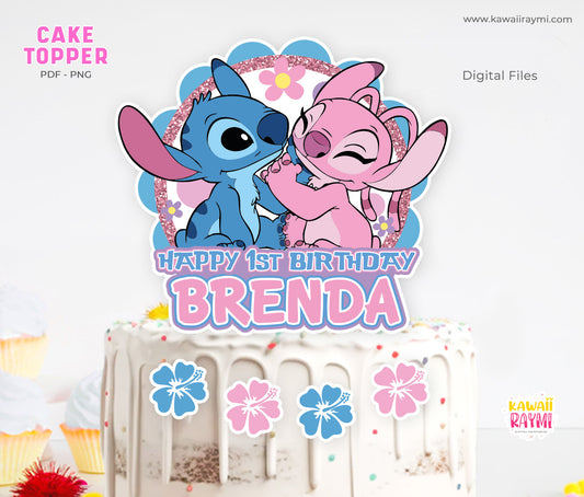 Stitch Angel cake topper custom digital file stich party decorations, centerpiece stitch cute