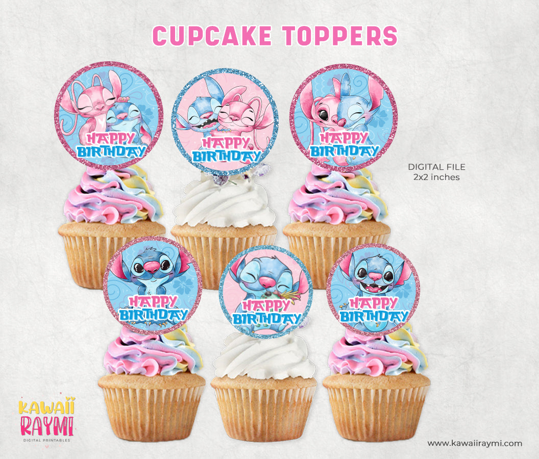 Stitch & Angel Cupcake Topper Instant Download - DIGITAL FILE