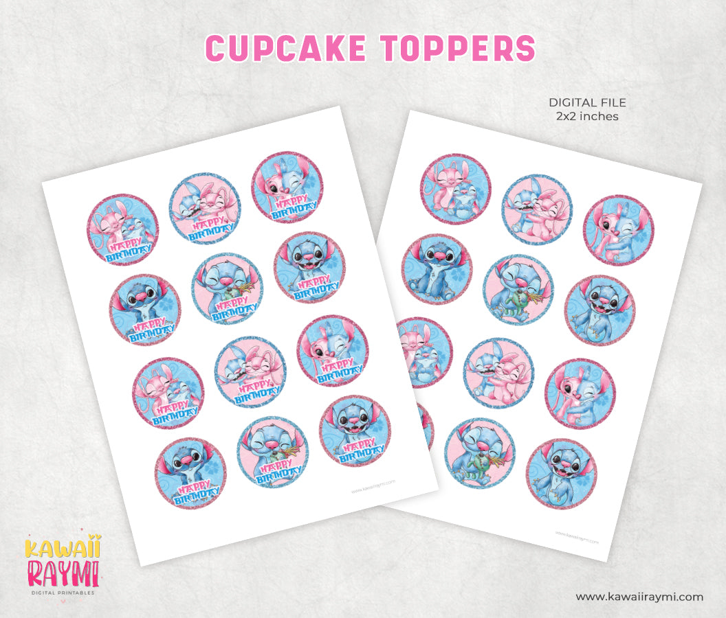 Stitch & Angel Cupcake Topper Instant Download - DIGITAL FILE