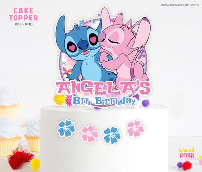 Adorno para pastel Stitch Angel, archivo digital personalizado, centro de mesa de Stitch y Angela