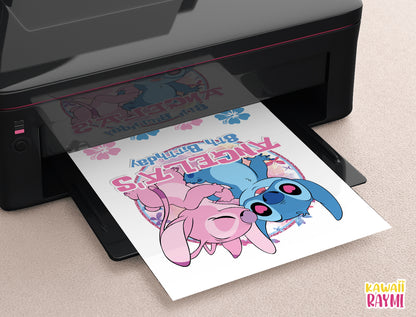 Adorno para pastel Stitch Angel, archivo digital personalizado, centro de mesa de Stitch y Angela