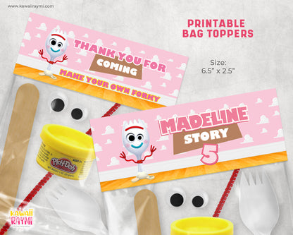 Toy Story crea tu propio tenedor, Adornos para bolsas Forky PINK ARCHIVO DIGITAL personalizado
