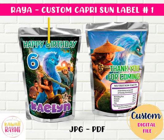 Raya y el último dragón personalizado Capri Sun ETIQUETA DIGITAL - Favores de fiesta personalizados - Regalos de agradecimiento - Cumpleaños - ARCHIVO DIGITAL