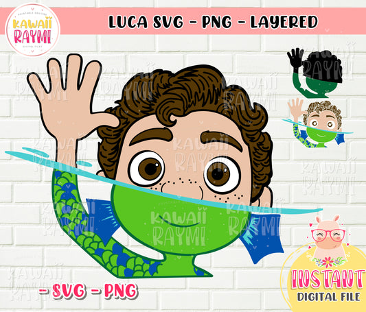 Luca, sea monster, SVG-PNG, cricut, layered, cut file, Instant Download
