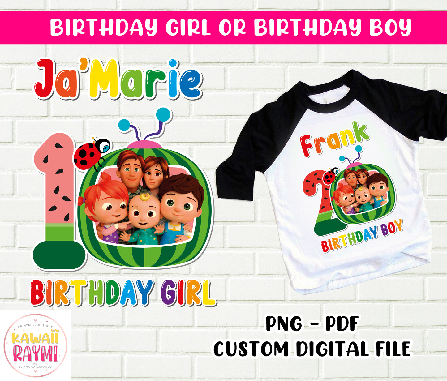 Cocomelon custom birthday shirt DIGITAL FILE - PNG - PDF