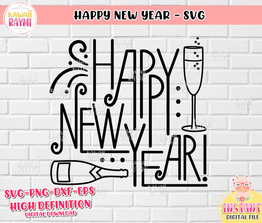 Feliz año nuevo svg, cricut, archivo de corte, descarga instantánea