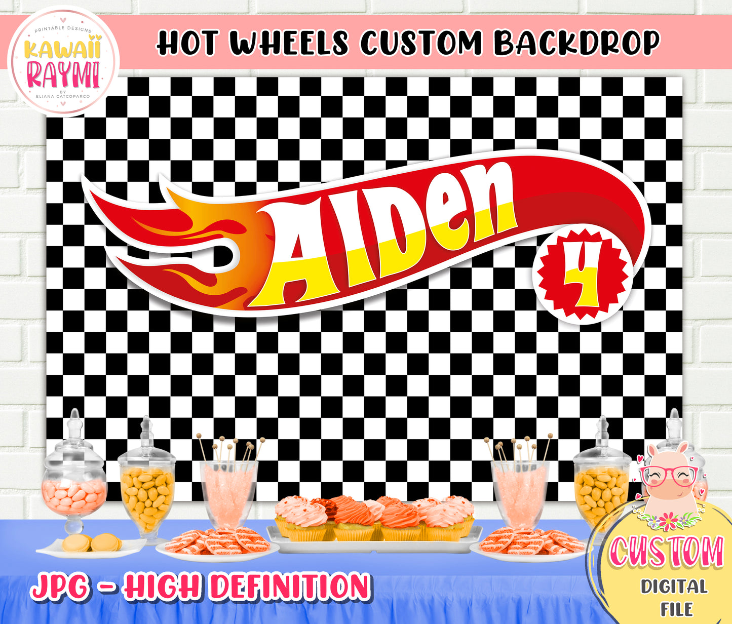 Hot wheels custom backdrop, hot wheels banner printable, backdrop digital, birthday party