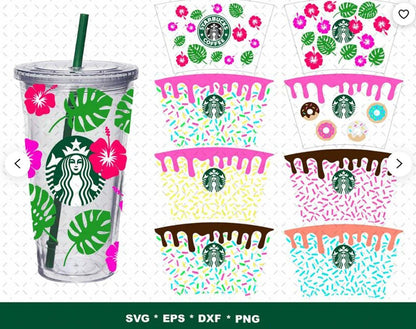 Starbucks cup wrap bundle svg, cricut starbuck svg, cut file, instant download
