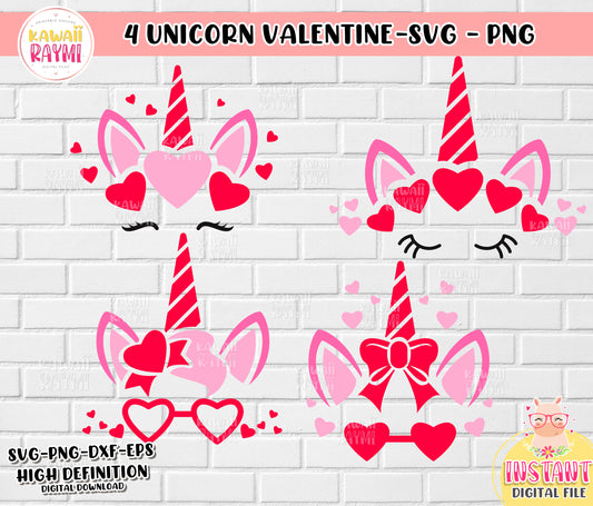 Unicorn valentine svg, png, instant download, unicorn faces Valentine's day