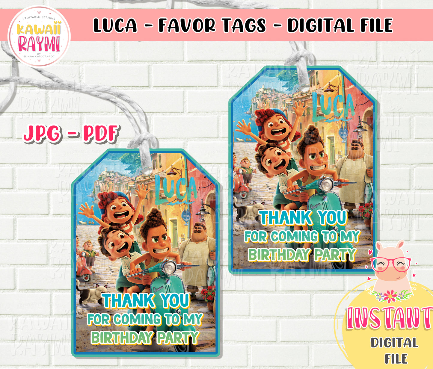 Luca Favor Tags, Luca thank you favor, Instant Download