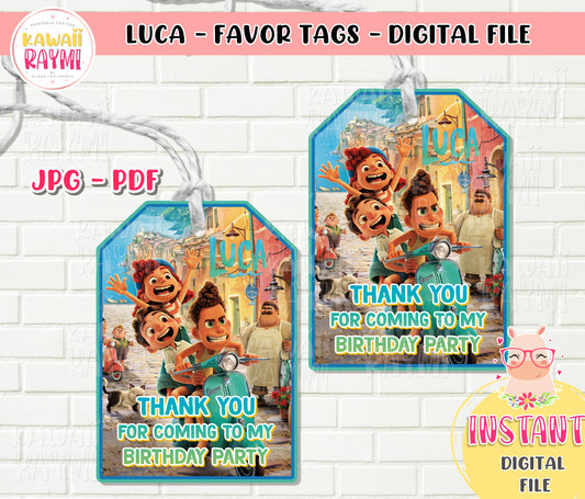 Luca Favor Tags, Luca thank you favor, Instant Download
