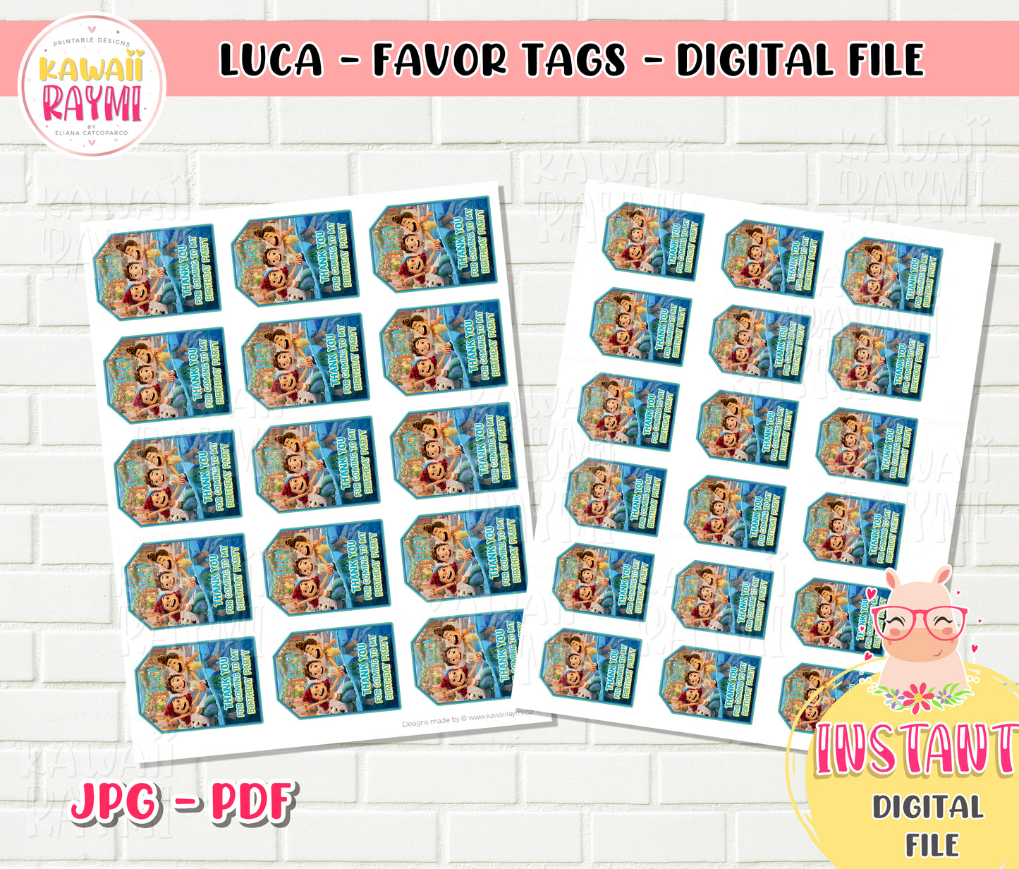 Luca Favor Tags, Luca thank you favor, Instant Download DIY
