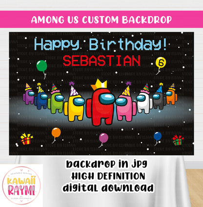 Among Us custom backdrop, happy birthday