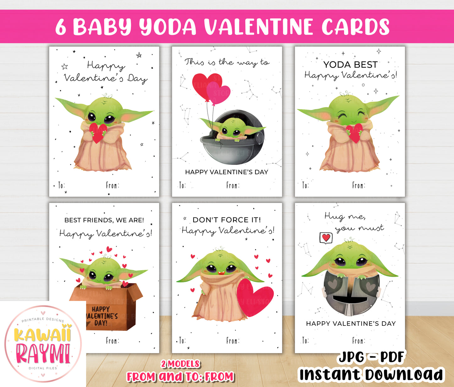 Baby Yoda Valentine's Day Card, Baby Yoda Kids valentine cards, Space Baby Valentine cards