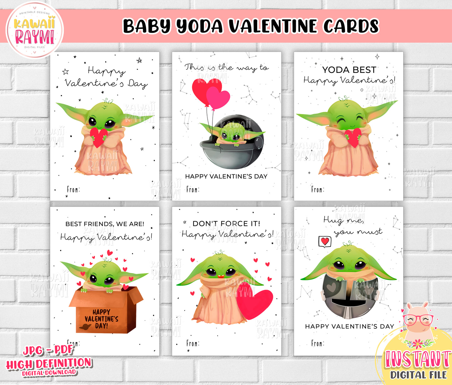 Baby Yoda Valentine's Day Card, Baby Yoda Kids valentine cards, Space Baby Valentine cards